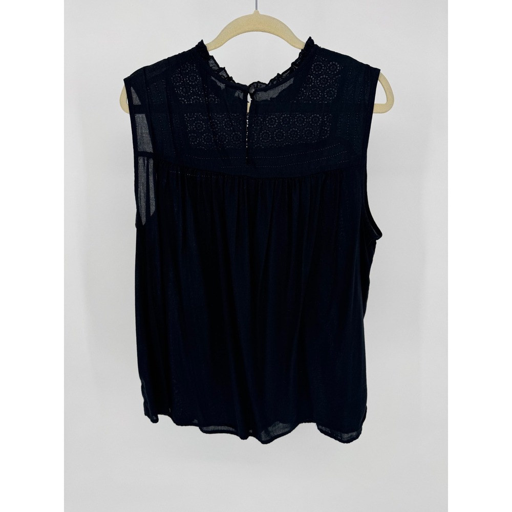 Old Navy Black Sleeveless Mock Neck Lace Yoke Peasant Blouse Womens Plus Size - Picture 3 of 7